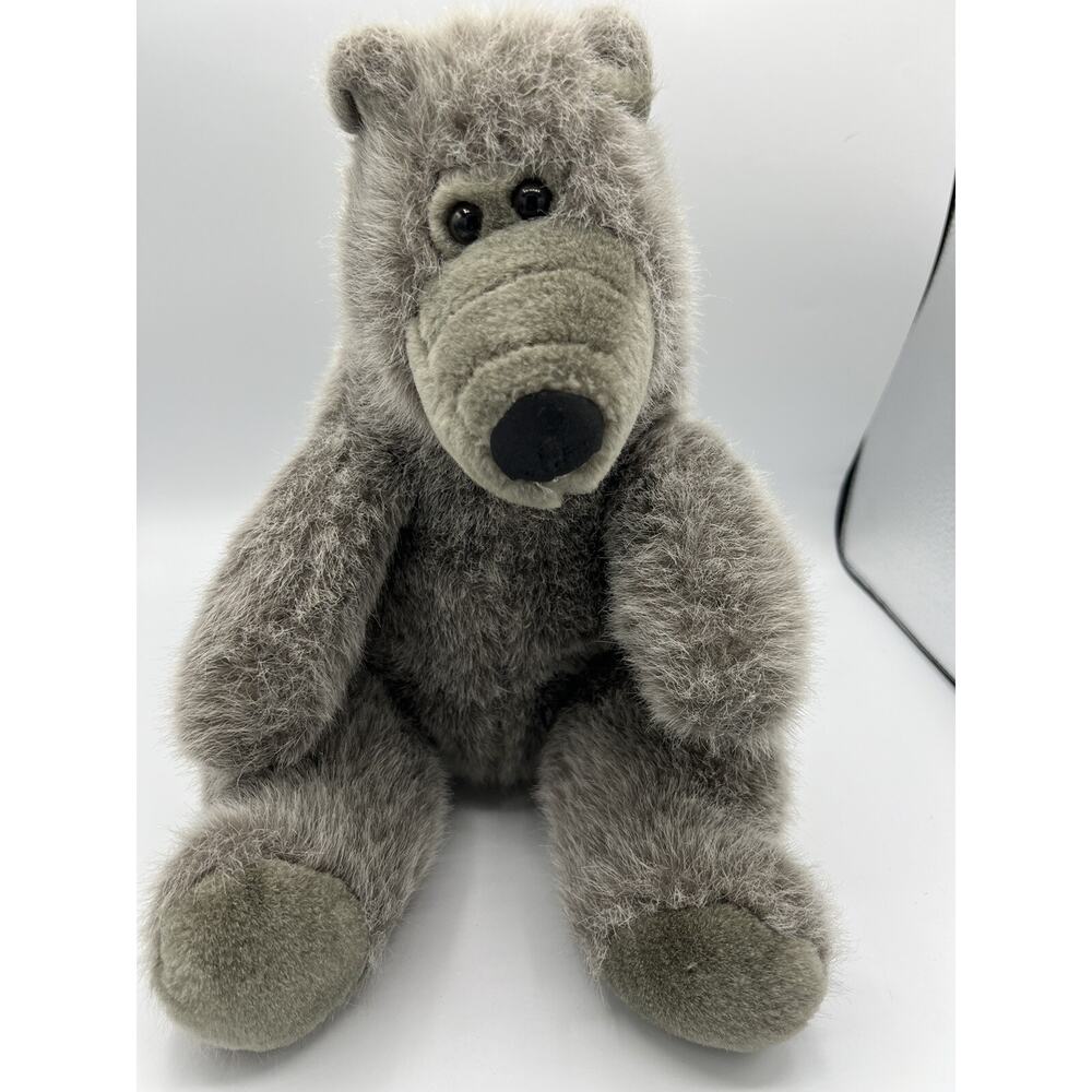Vintage Gray Teddy Bear Plush Stuffed Animal 1989 Soft Toy 12in Hug A Plush